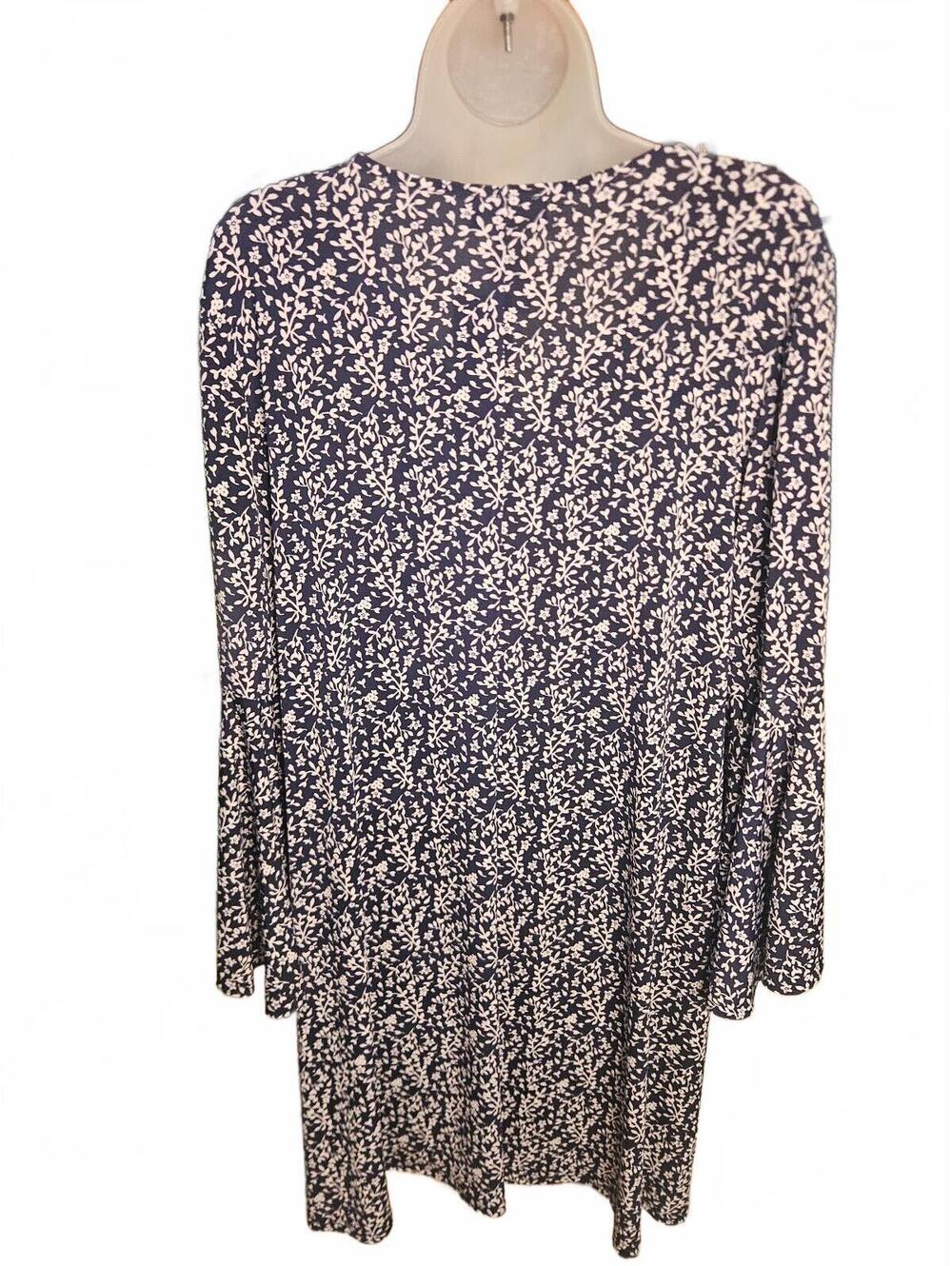 MSK Petite Navy Blue and White Floral Print Dress with Bell Sleeves, Size PXL - Picture 4 of 6